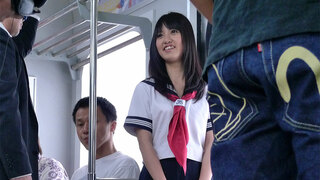 Pretty schoolgirl likes to travel with trains